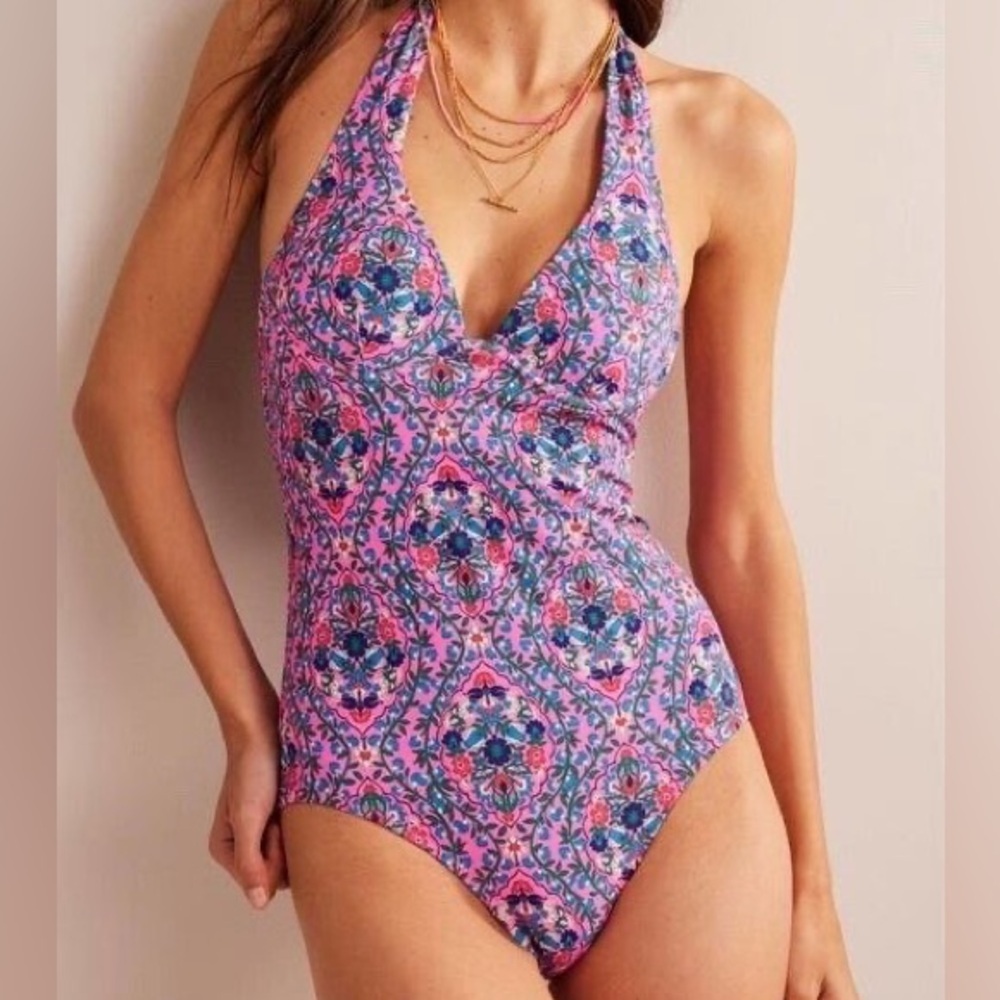 Boden Floral Pink and Blue One Piece Swimsuit